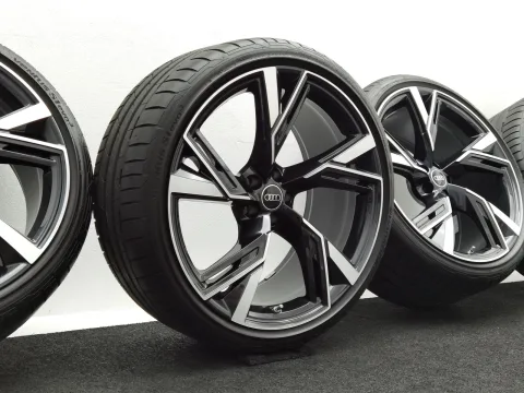 22 Zoll Audi 5-V-Speichen-Trapez Anthrazit glänzend, glanzgedreht Sommerräder / Hankook Ventus S1 evo3 (soundabsorber) (AO) 285/30 R22