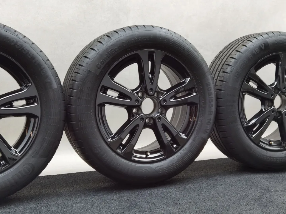 16 Zoll Mercedes-Benz 5-Doppelspeichen Schwarz glänzend Sommerräder / Continental ContiEcoContact 5 MO 205/55 R16 – Bild 1